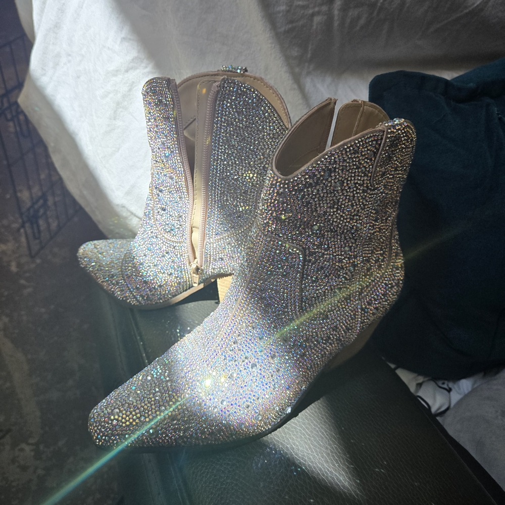 Silver Glitter Ankle Booties with Western Flair